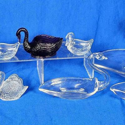 Duncan & Miller Glass Swans (3) + Assorted Glass Swans (5)