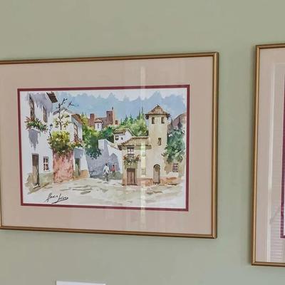 Signed Alonso Lucina 'Mexican Village' Framed Water Color Paintings (3)