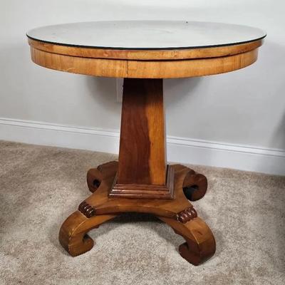 Empire/Biedermeier Style Wooden Center Table W/Glass Topper