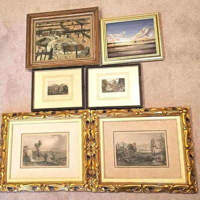Framed Lithographs Drawn By W. Brockedon (2) + Framed Landscape Theme Wall Art (4)