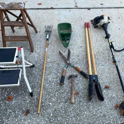 Ryobi Gas Edger (1) Hand Tools (5) + Stools (2)