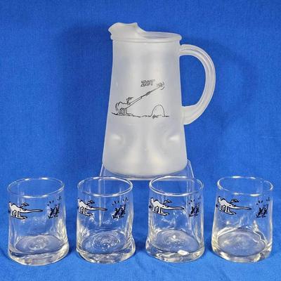 1970s "Zot" The Anteater B.C. by Johnny Hart Frosted Pitcher (1) + Juice Glasses (4)