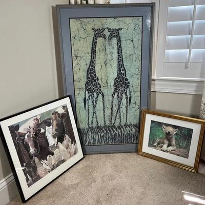 Lynn Ferris 'Bovine Beauties' Signed Framed Water Color Painting (1), Framed Animal Prints (2)