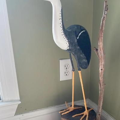 Carved Wood Hand Painted Heron 