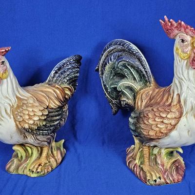 Ceramic Rooster (1) & Hen (1) Made In Italy