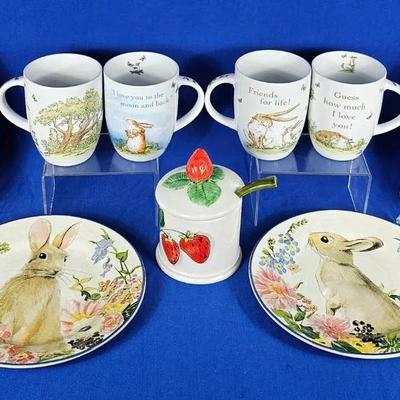 Konitz 'Guess How Much I Love You' Coffee Cups (4), Mancer Jam Jar (1) + 'Bunny' Plates (4)