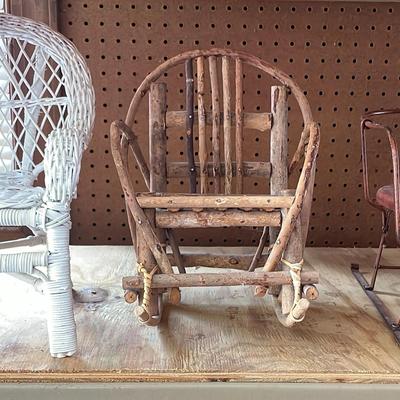 Wooden Miniature Chairs (2) & Metal Sleigh (1)