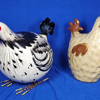Galo Pottery 'Rocking Rooster' (1) + Ceramic Hen (1)