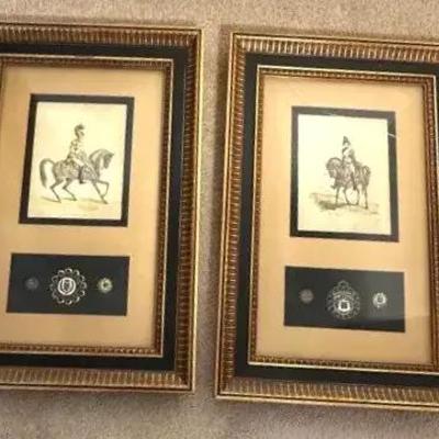 19th Century French Framed Military Print W/Pins (2)