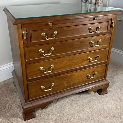 1971 Arthur B. Groverman Wooden 4-Drawer Side Table W/Glass Topper