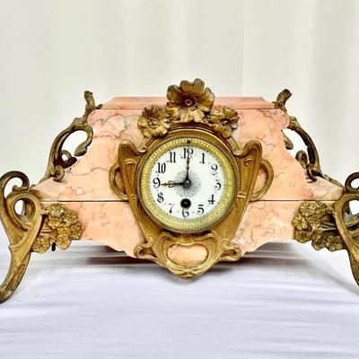 Antique French Marble And Brass Mantel Clock 