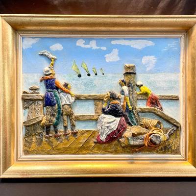 3-D Bas-Relief Painting Signed A. Dunort 