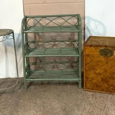 Vintage Mid-century Woven Herringbone Bamboo Trunk & More