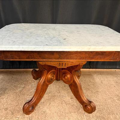 Victorian Walnut Marble-Top Parlor Table