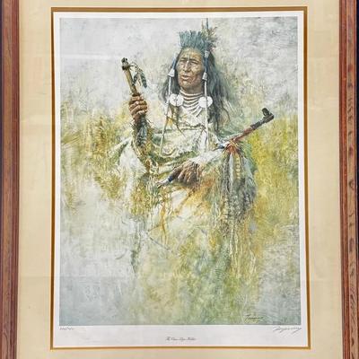 "The Crow Pipe Holder” #366/750 Signed & Framed Howard Terpning Print 