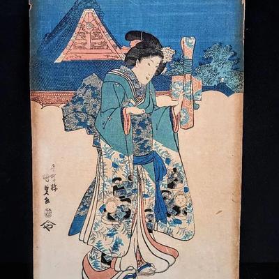 Utagawa Kunisada (Toyokuni III) Edo-Period Nishike-e Print — “Elegant Woman Before a Temple”