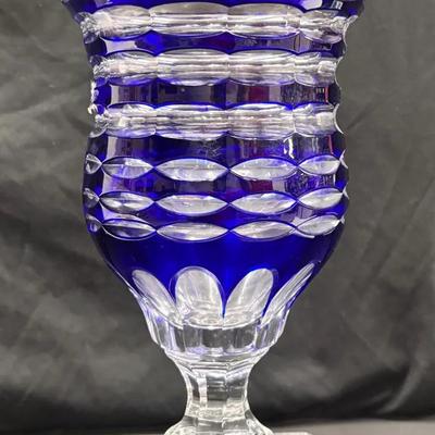 Large Shannon Crystal Hand Cut Cobalt Blue, Vase