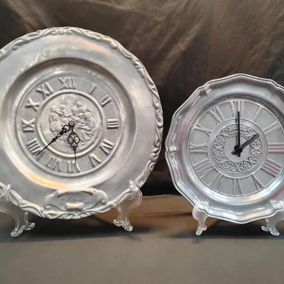 Vintage Pewter Wall Clocks 