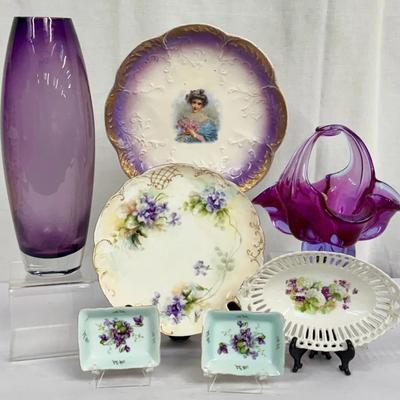 Passionate About Purple:  Bohemia Basket, Porcelain Plates, Dishes & Vase! 