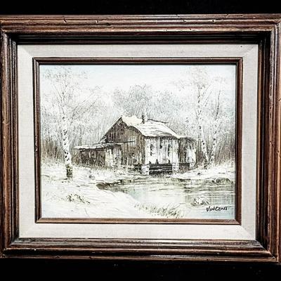 Vincent “Cabin in Winter” Original Signed Oil Painting on Board
