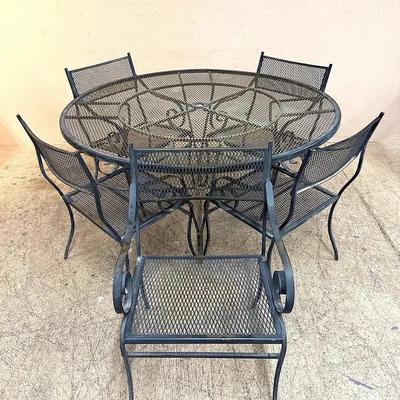Vintage Wrought Iron Patio Dining Set – Table with 5 Chairs