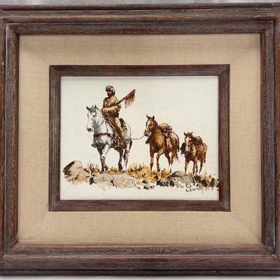 Frontiersman with pack horses, Painting by E. Bianchi
