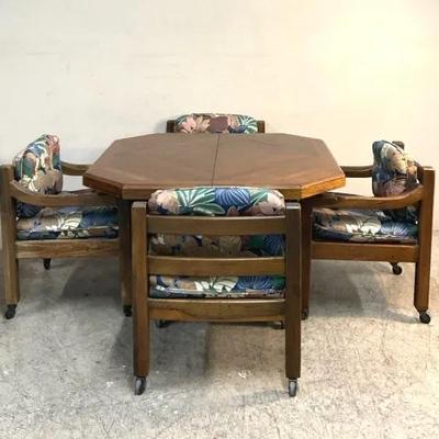 Mid-century Octagonal Dining Table With Armchairs 