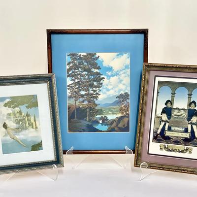 (3) Framed Art Deco Giclee Prints By Maxfield Parrish Feat. “Thy Templed Hills”