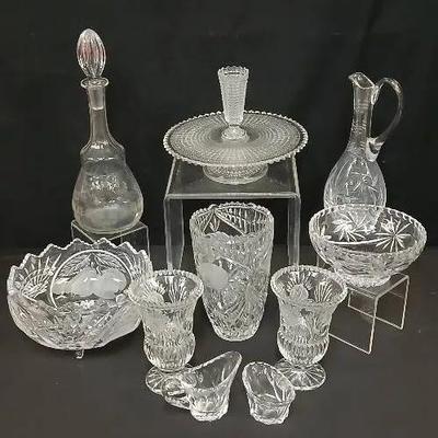 Heavy Frosted Cut Crystal Set - Cake Plate and More