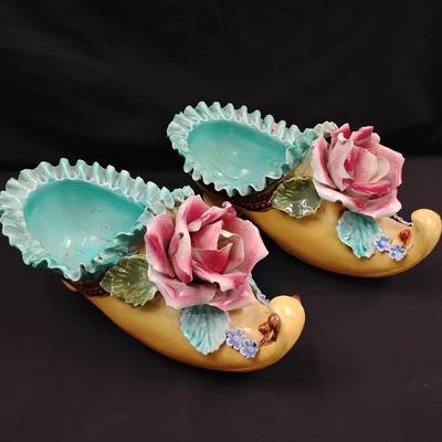Vintage Floral Clog Porcelain Planter 