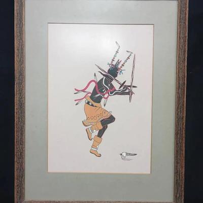 Johnny Secatero (Diné, 1945–2019) – "Costumed Dancer" – Original Gouache Painting