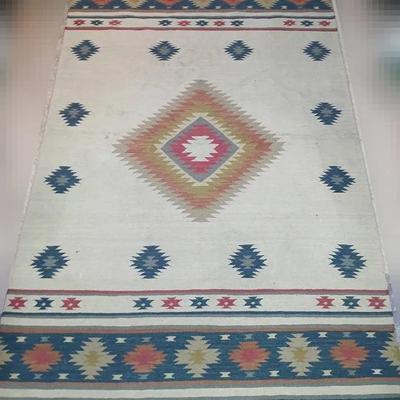 Handwoven Wool Kilim Area Rug, Southwestern Diamond Pattern