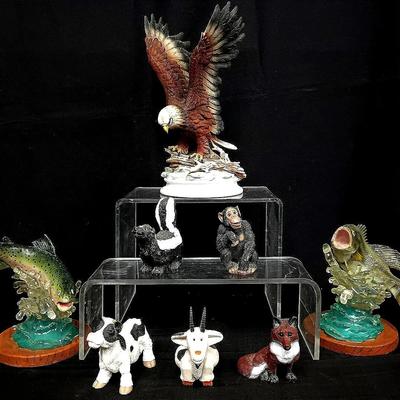 Collection of Animal Figurines Including Eagle, Wildlife, and Farm Animals