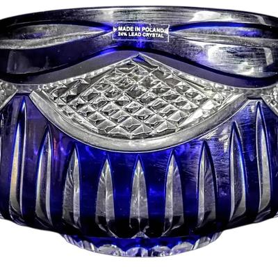 Irena Polish 24% Lead Crystal – Deep Cobalt Cut-to-Clear Bowl
