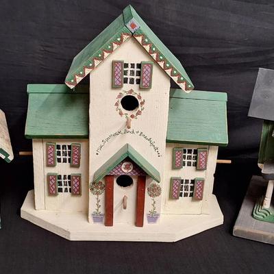 Three Vintage Hand Crafted Wooden Bird Houses