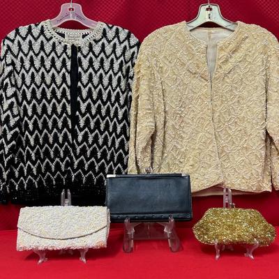 Vintage Hand-Beaded Hong Kong Evening Cardigans & Clutch Collection