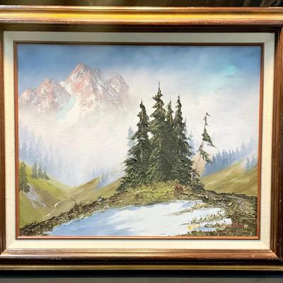 Framed Vintage Landscape Oil Painting Signed 22” X 26”