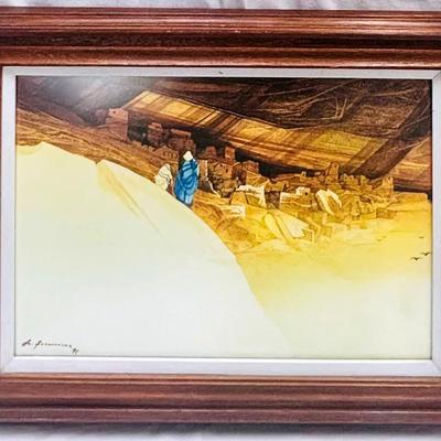 Desert Village Cliffside Scene by A. Fernandez (1991)