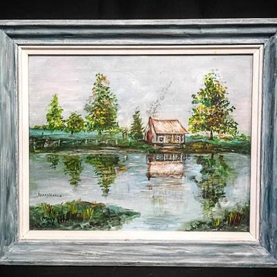 Mary Hollan “Home Where I Was Born” (1967) Original Oil Painting on Canvas Panel