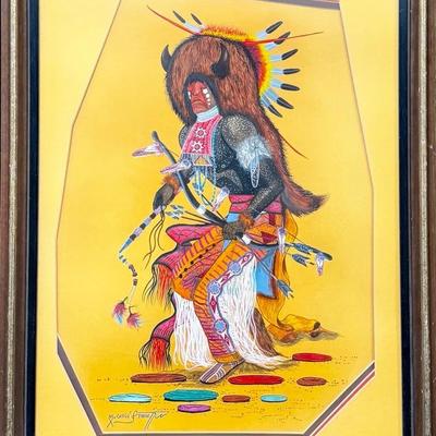 *signed* Michael Chiago 1975 Framed Buffalo Dancer watercolor 