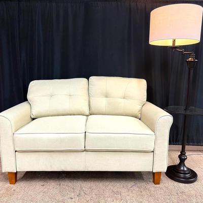 Loveseat Sofa & Floor Lamp with Glass Tray Table