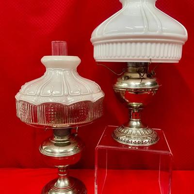 (2) Antique Aladdin Lincoln Drape Oil Lamps 