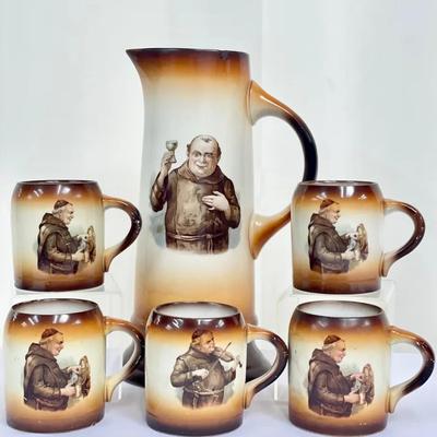 Vintage Lebeau Friar Mugs & 13” Pouring Stein 