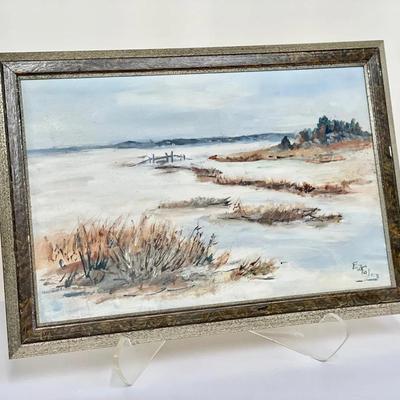 Framed Oil Painting On Canvas Signed EZ Foley Coastal Marsh Landscape 