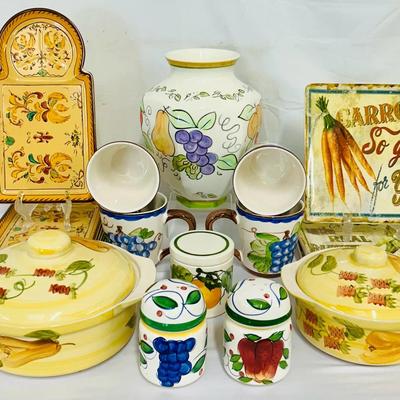 Colorful “Sweet Harvest” & Vineyard Kitchenware Lot / Studio Nova & More