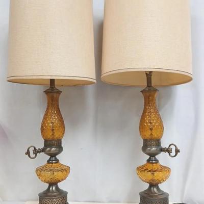 Amber Diamond Glass and Brass Vintage lamps