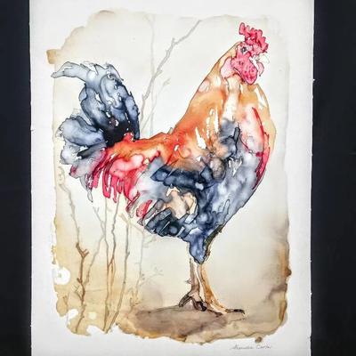 “Rooster Study” by Alexandra Carter – Contemporary Watercolor
