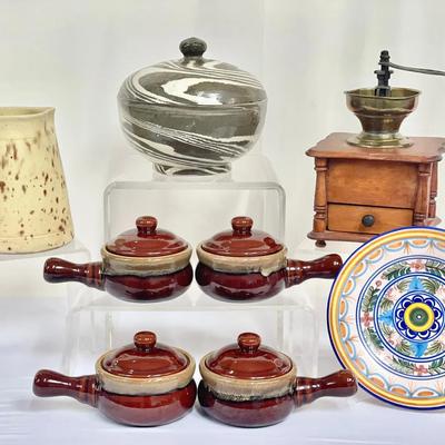 Vintage Ceramic, Stoneware And Coffee Grinder