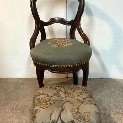 Victorian Style Chair W/ Footrest 