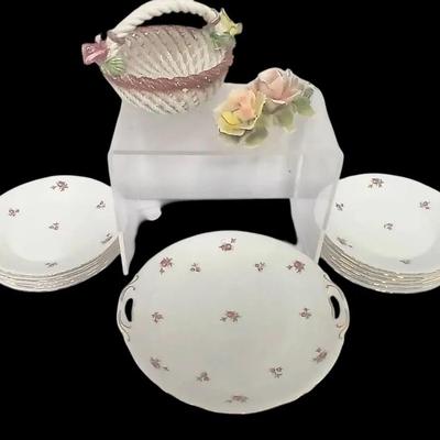 Bavaria Mitterteich Porcelain Dessert Plates & Platter with Italian Floral Accents